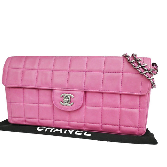 CHANEL CC Logo Chocolate Bar Chain Shoulder Bag Leather Magenta France 325RH263