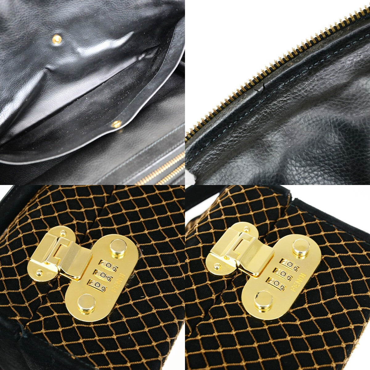 FENDI Logo 2Way Vanity Shoulder Hand Bag Suede Leather Black GHW Italy 10RK596