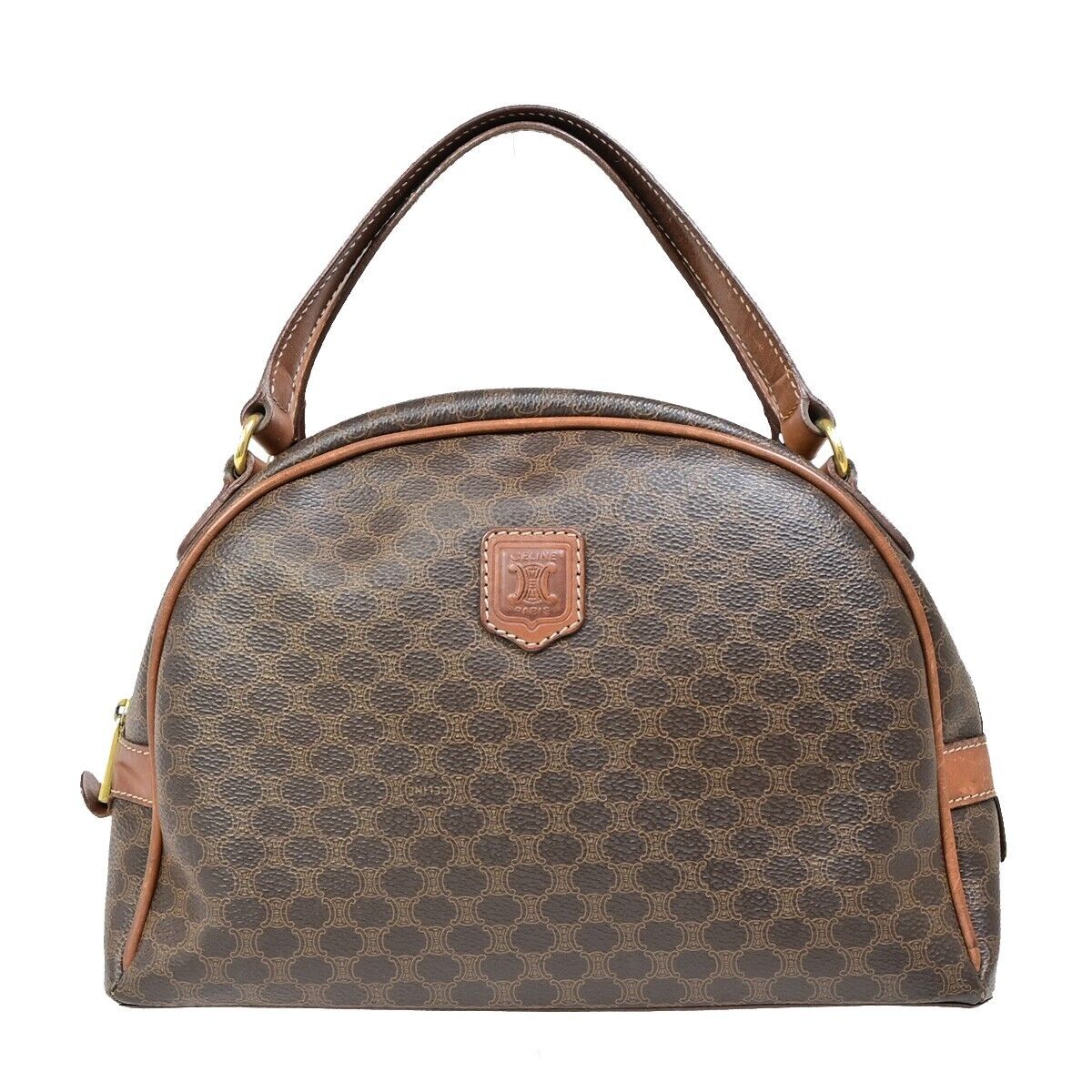 CELINE Logo Macadam Pattern Hand Bag PVC Leather Brown GHW Italy 66EB526
