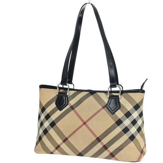 BURBERRY Logo Nova Check Shoulder Tote Bag PVC Leather Beige Black 63YE708