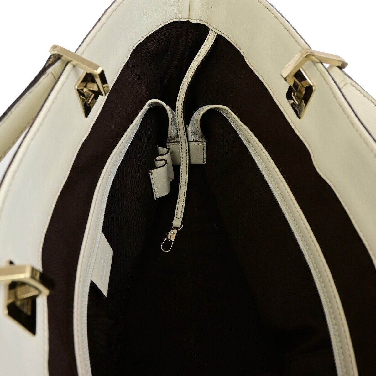 GUCCI Logo GG Pattern Shoulder Bag Canvas Leather Brown White GHW 76EE101