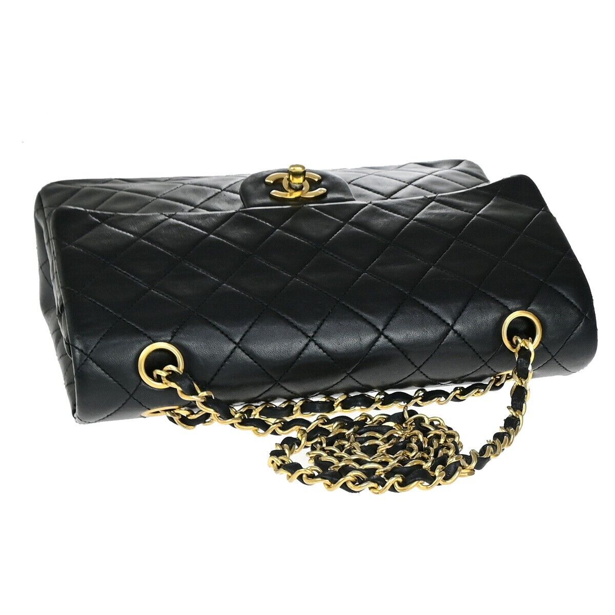 CHANEL Matelasse 25 Double Flap Chain Shoulder Bag Leather BK Vintage 344RK671