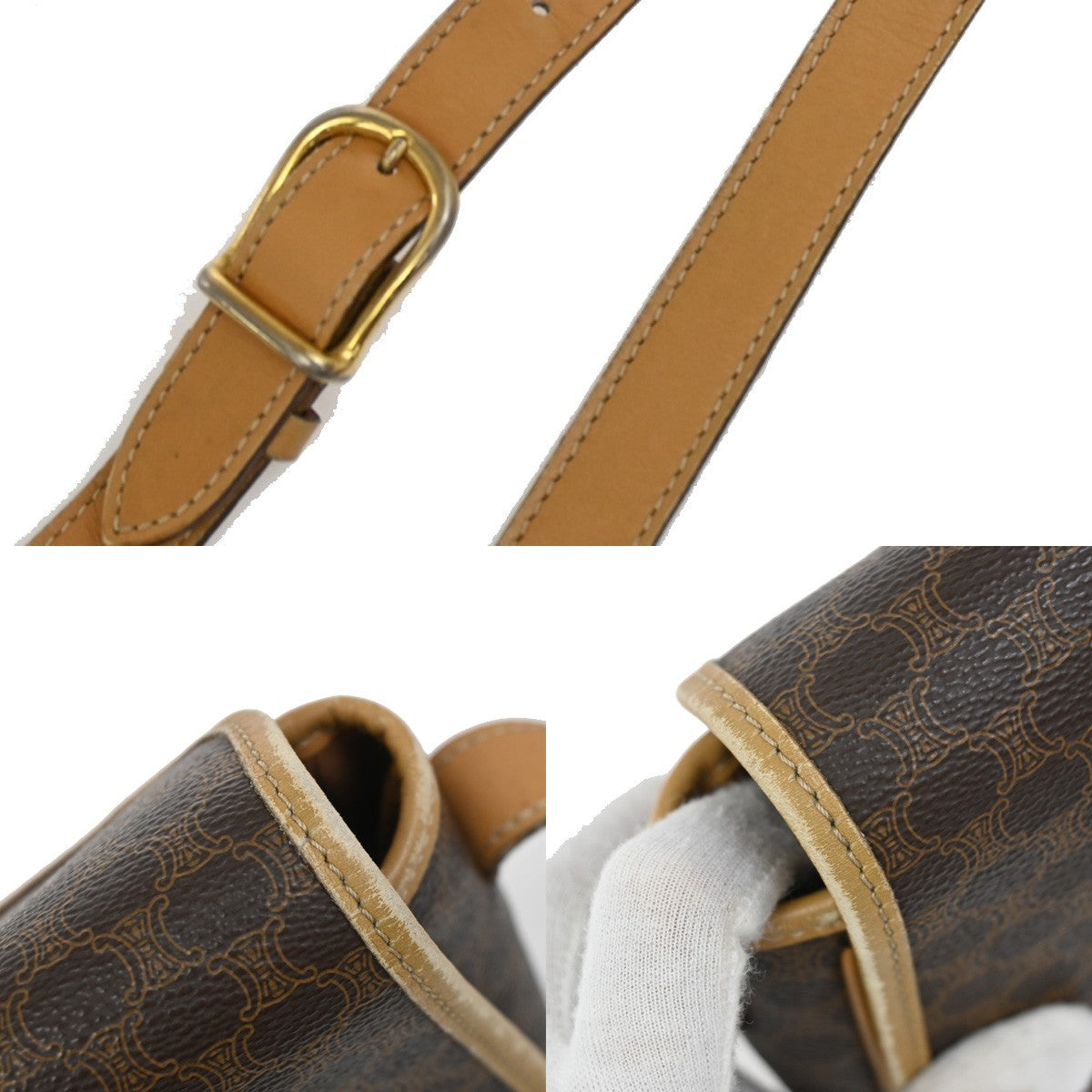 CELINE Logo Macadam Pattern Shoulder Bag PVC Leather Brown GHW Italy 69KB343