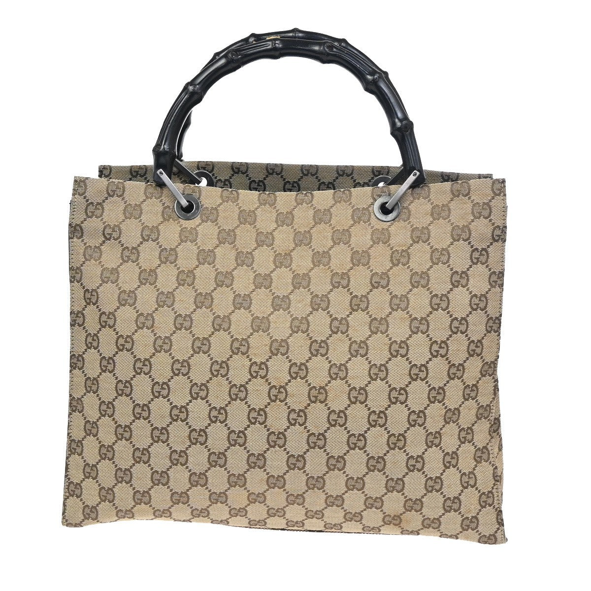 GUCCI Logo GG Pattern Hand Tote Bag Bamboo Canvas Leather BE Brown Italy 69ZA339