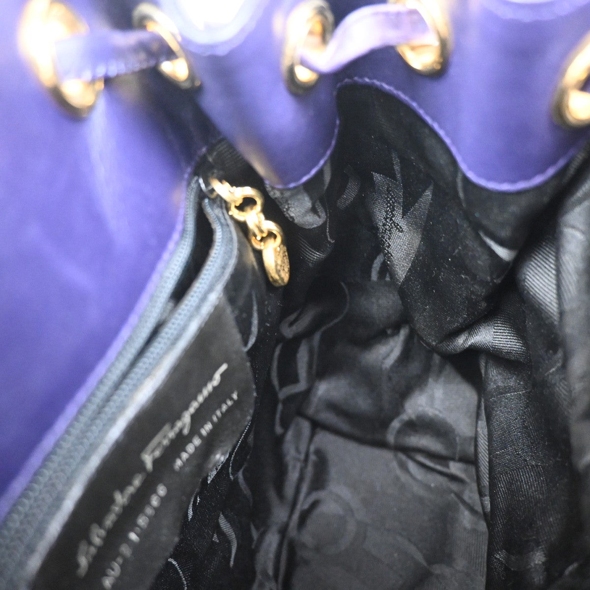 SALVATORE FERRAGAMO Vara Chain Shoulder Bag Canvas Leather Purple GHW 63YH214