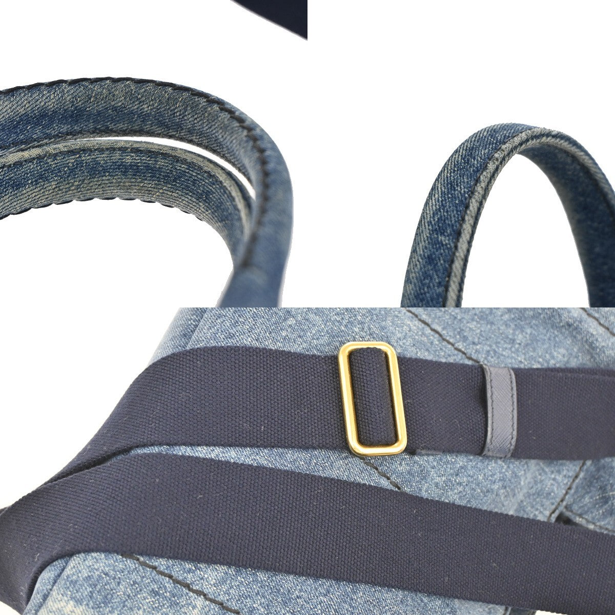 PRADA Logo Canapa 2Way Shoulder Hand Tote Bag Denim Leather Blue GHW 84EE247