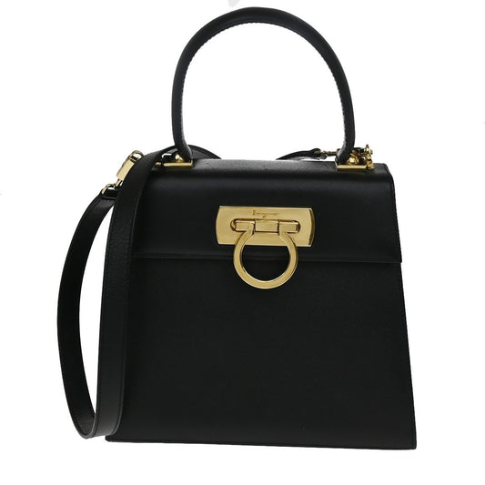 SALVATORE FERRAGAMO Gancini Mini 2Way Shoulder Hand Bag Leather Black 71RL552