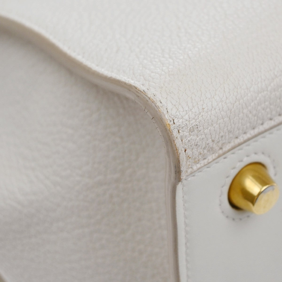 CELINE Logo Ring Shoulder Hand Bag Leather White Light Pink GHW Italy 12YJ132