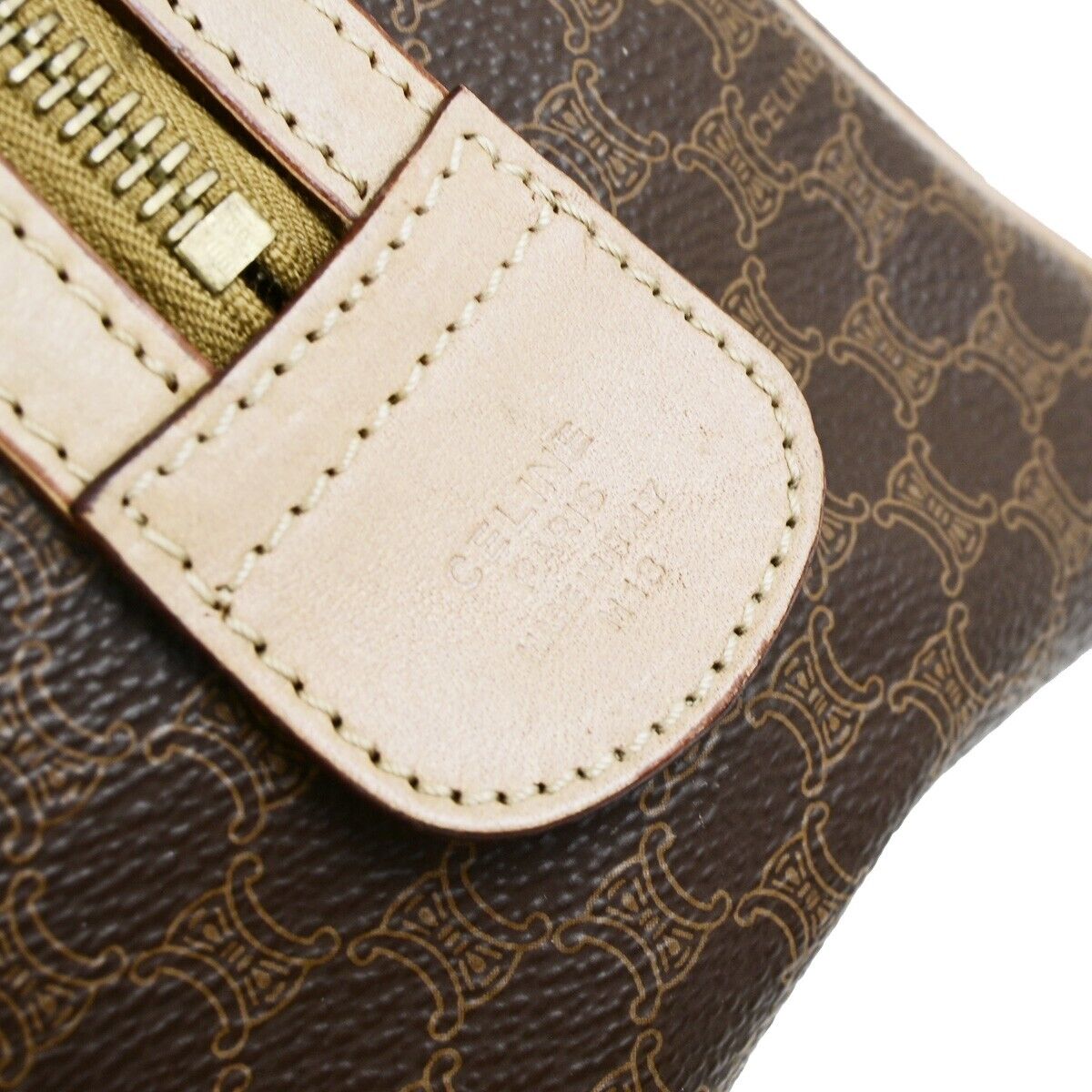 CELINE Logo Macadam Pattern Travel Hand Boston Bag PVC Leather Brown 37FB222