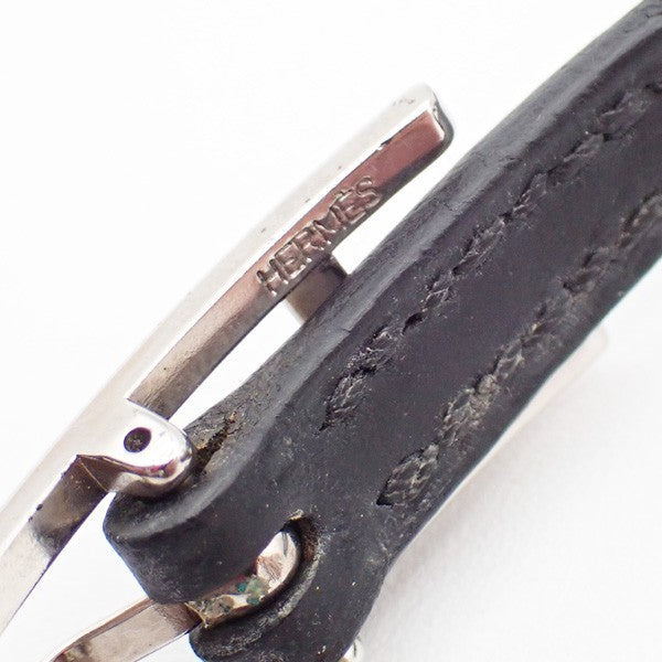 HERMES Api 3 Triple Tour Long Bracelet SHW Leather Sliver Black 64RL493