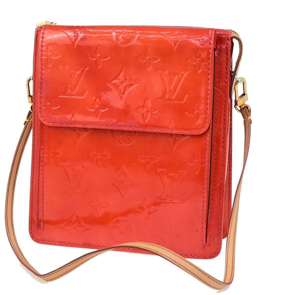 LOUIS VUITTON LV Motto Shoulder Bag Monogram Vernis Leather Red M91137 30FB338
