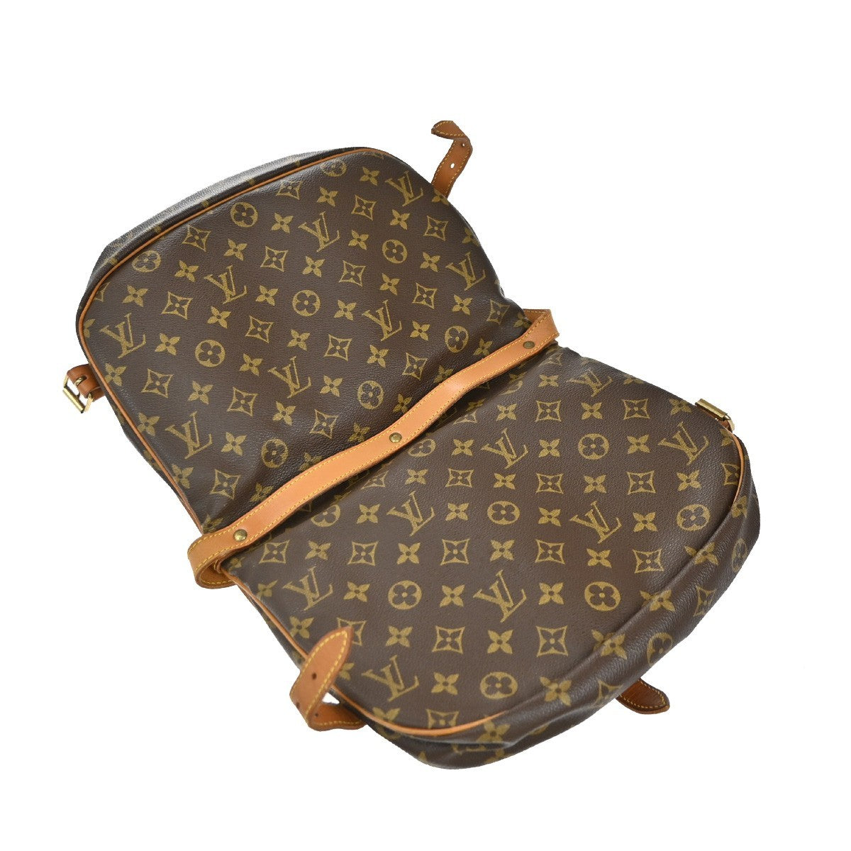 LOUIS VUITTON Logo Saumur 30 Shoulder Bag Monogram Leather Brown M42256 84EG375