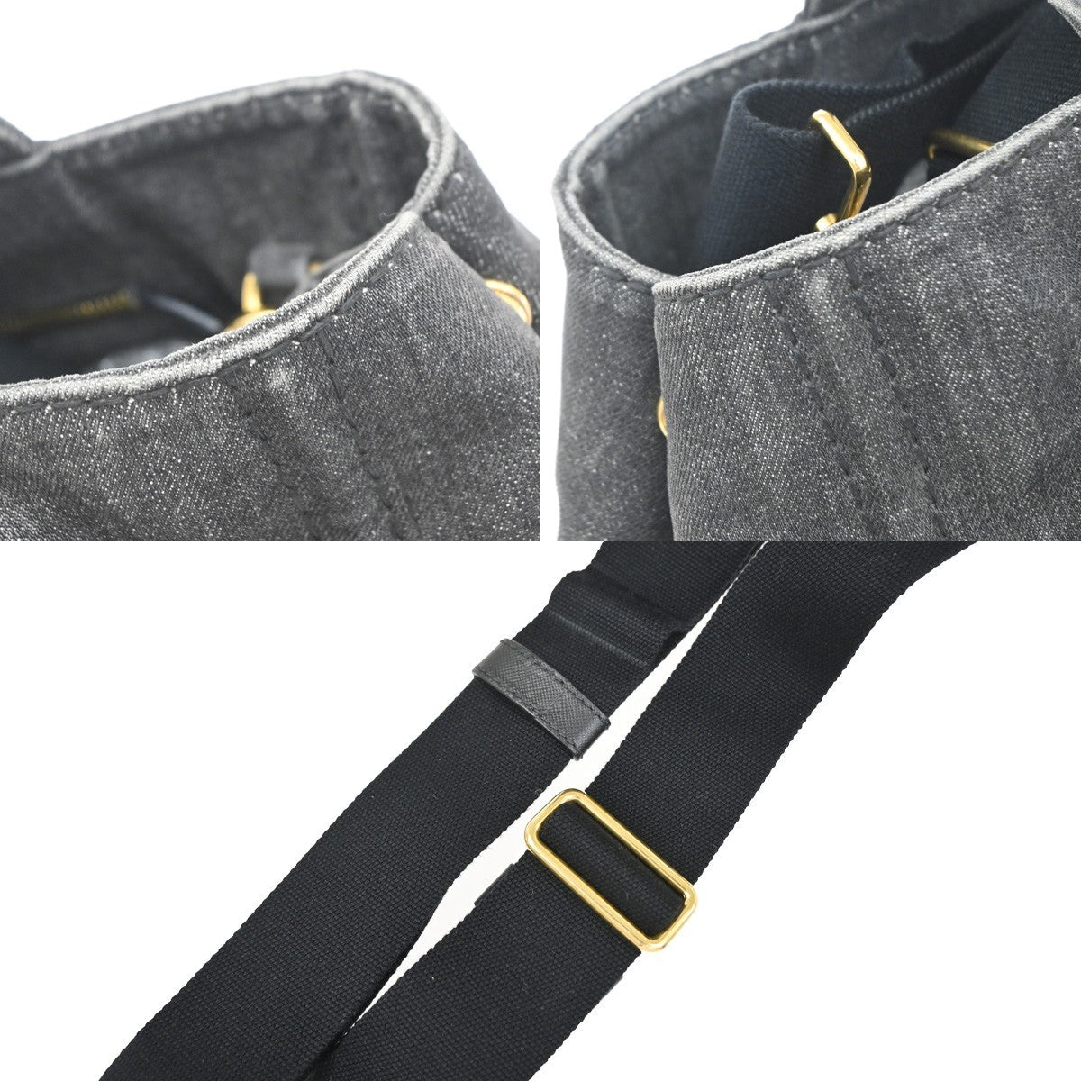 PRADA Logo Canapa 2way Shoulder Hand Bag Canvas Leather Black GHW 30MA676