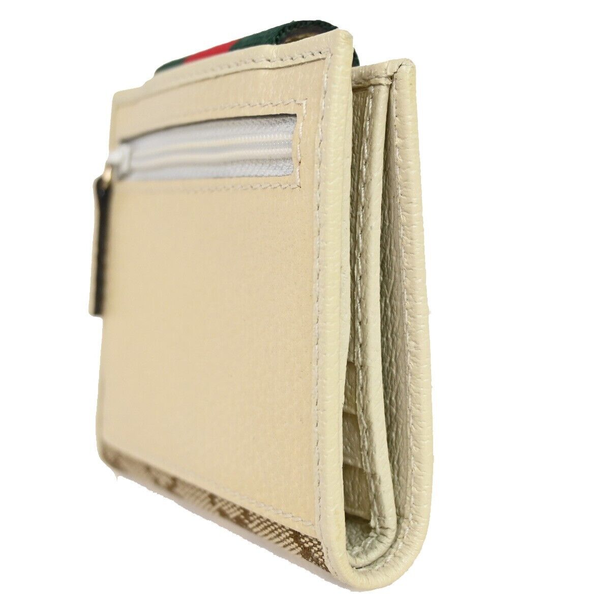 GUCCI Sherry GG Pattern Bifold Wallet Canvas Leather Brown White Gold 32RJ328
