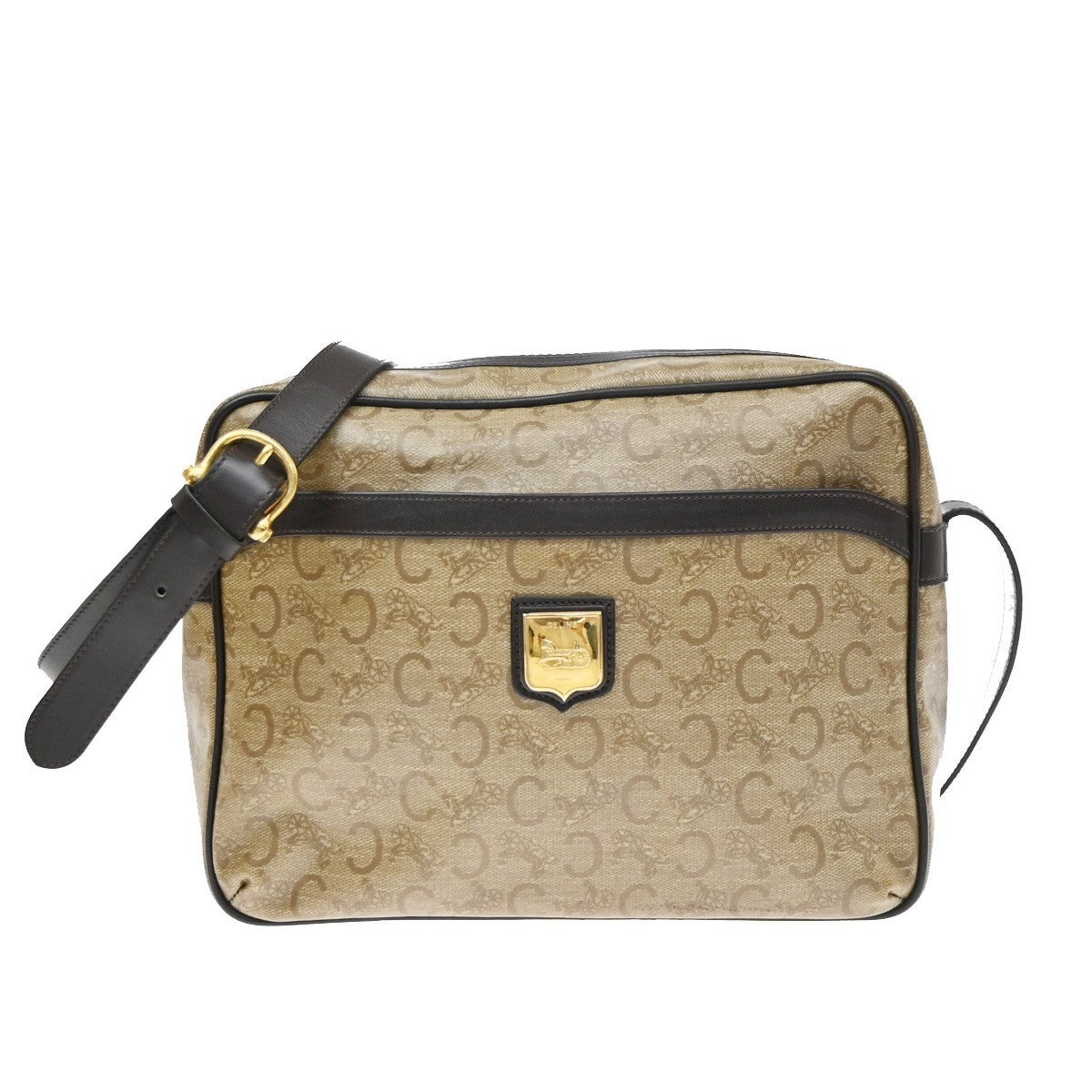 CELINE C Macadam Horse Carriage Shoulder Bag PVC Leather GHW Brown Italy 30KD149