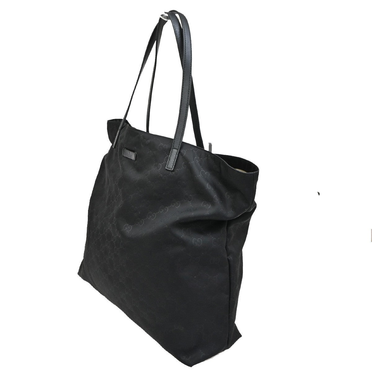 GUCCI GG Logo Pattern Shoulder Tote Bag Nylon Leather Black Italy GHW 61TA275