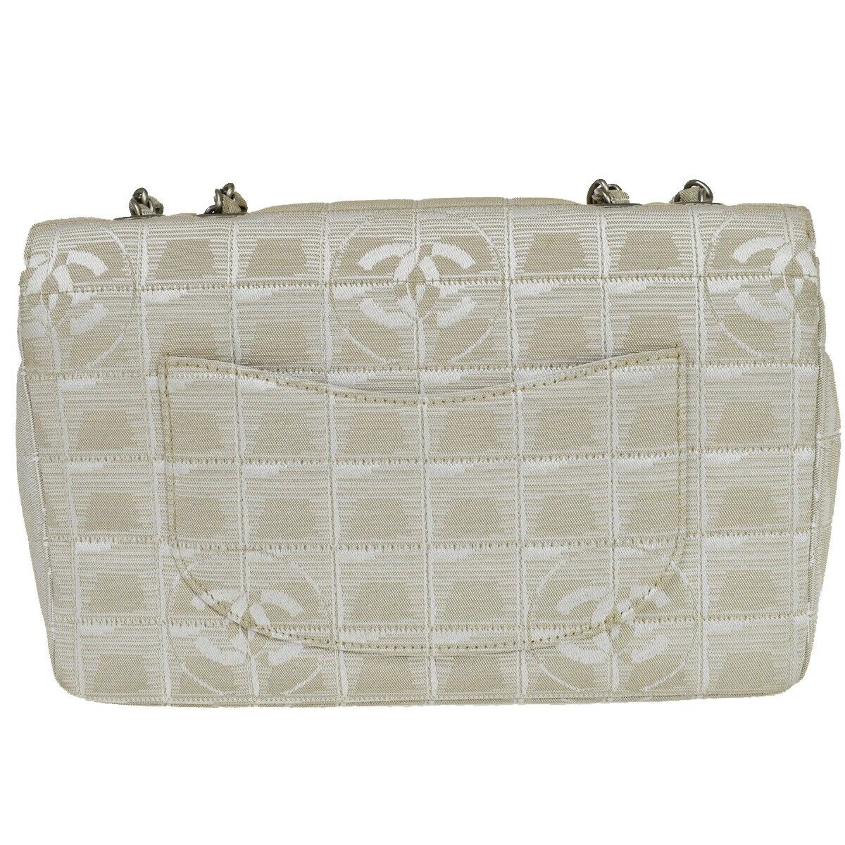 CHANEL CC New Travel Line Chain Shoulder Bag Jacquard Leather Beige 683RH753