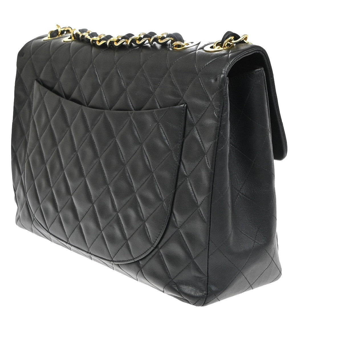 CHANEL Maxi Jumbo Matelasse 34 Chain Shoulder Bag Leather Black Vintage 865RP181