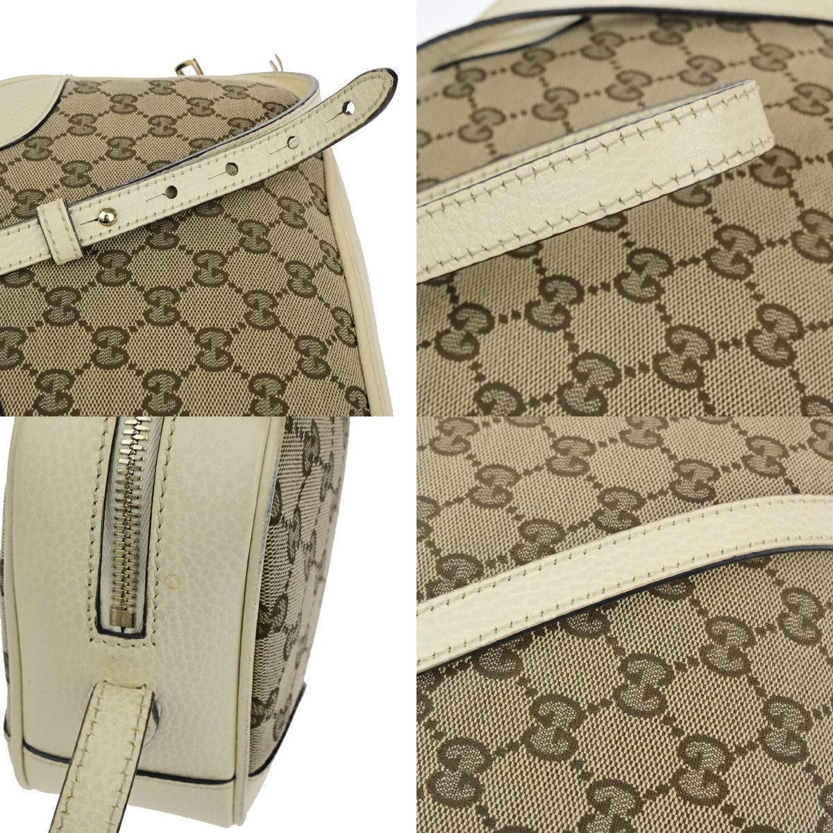 GUCCI Logo GG Pattern Mini Shoulder Bag Canvas Leather Brown White GHW 12KB579
