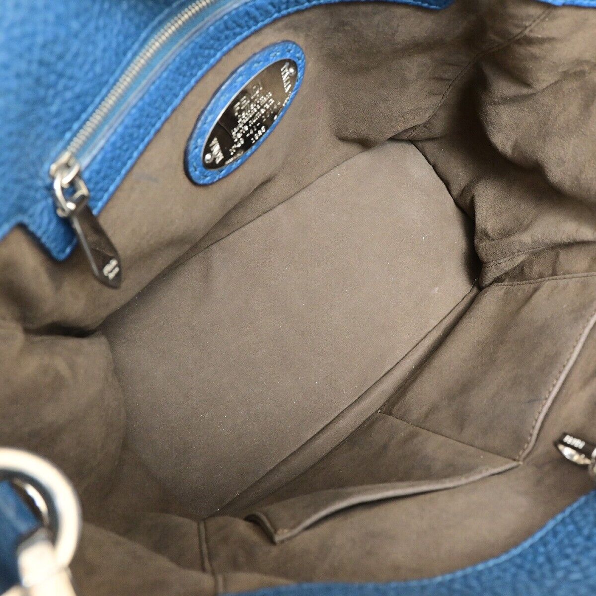 FENDI Logo Anna Selleria Bucket Shoulder Bag Leather Blue Italy 83FB186