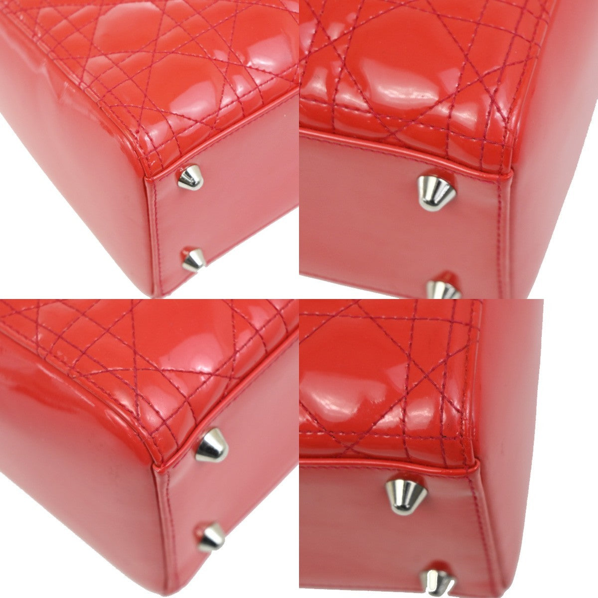 CHRISTIAN DIOR Logo Lady Cannage Hand Bag Patent Leather Red SHW Italy 46RL838