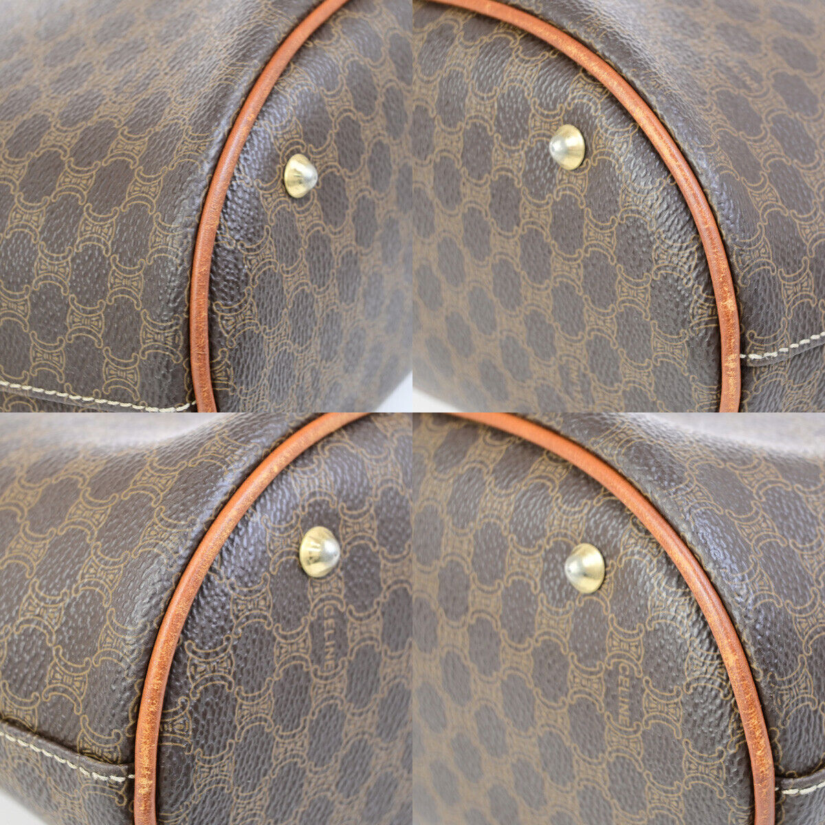 CELINE Logo Macadam Pattern Shoulder Tote Bag PVC Leather Brown GHW 67YG537