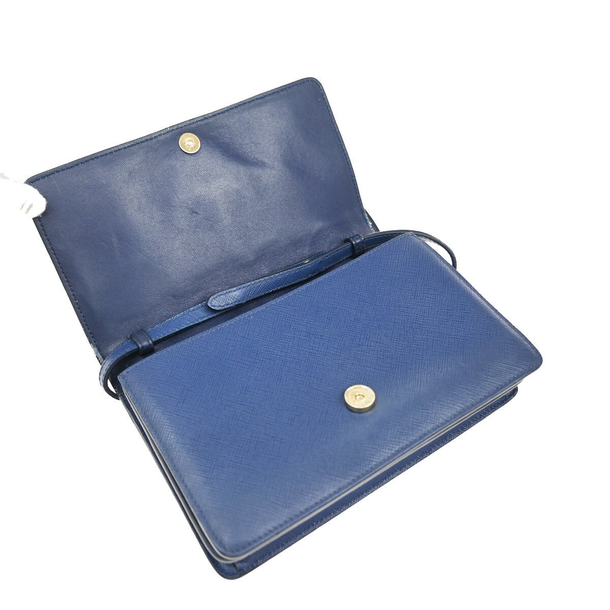 PRADA MILANO Logo Bow 2Way Shoulder Clutch Bag Saffiano LUX Leather Blue 87RF248