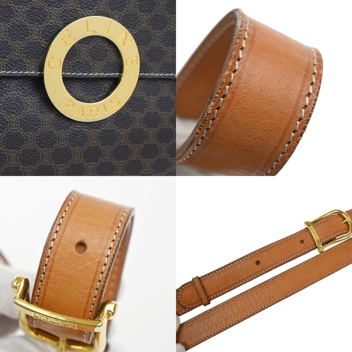 CELINE Macadam Circle Logo Shoulder Bag PVC Leather Brown GHW 88KC866