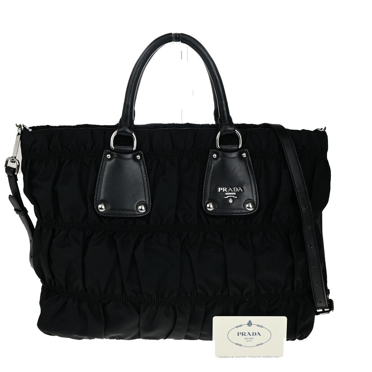 PRADA Logo Tessuto Gaufre 2Way Shoulder Bag Nylon Leather BK SHW 12RK714