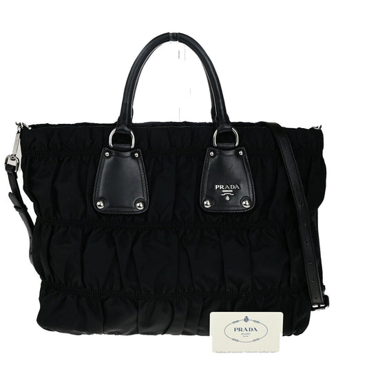 PRADA Logo Tessuto Gaufre 2Way Shoulder Bag Nylon Leather BK SHW 12RK714