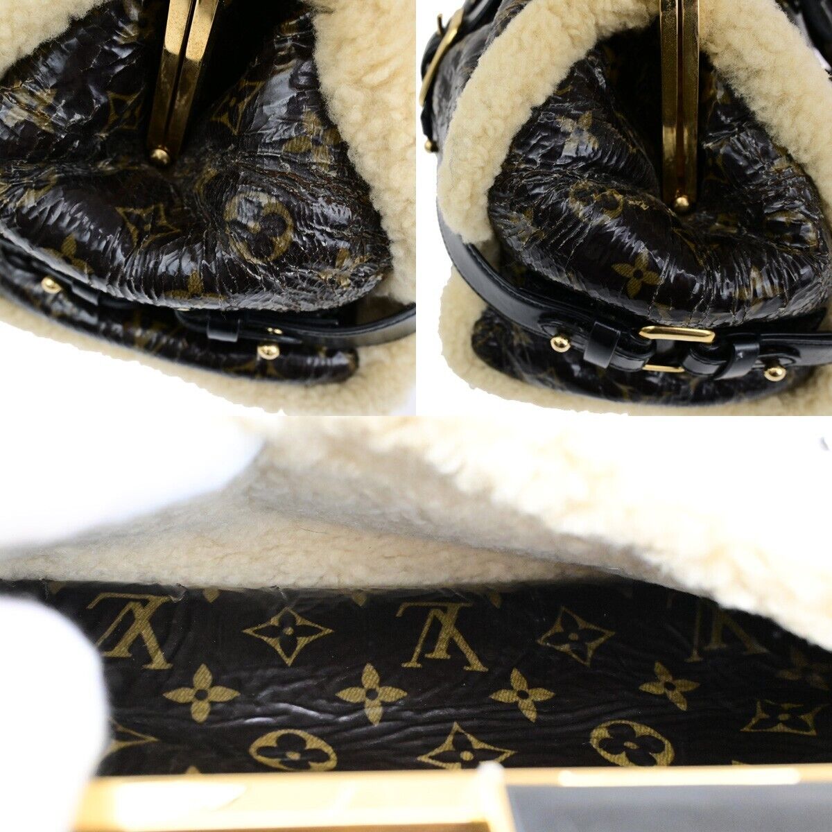 LOUIS VUITTON Storm Hand Bag Monogram Shearling Patent Leather M95574 BN 18YG782
