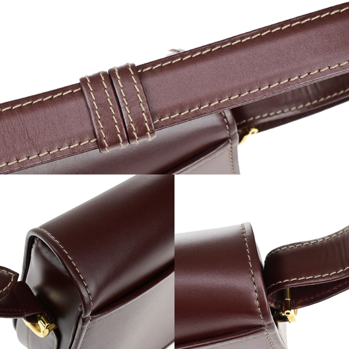 MUST DE CARTIER 2C Logo Shoulder Bag Leather Bordeaux GHW Italy 30YG288