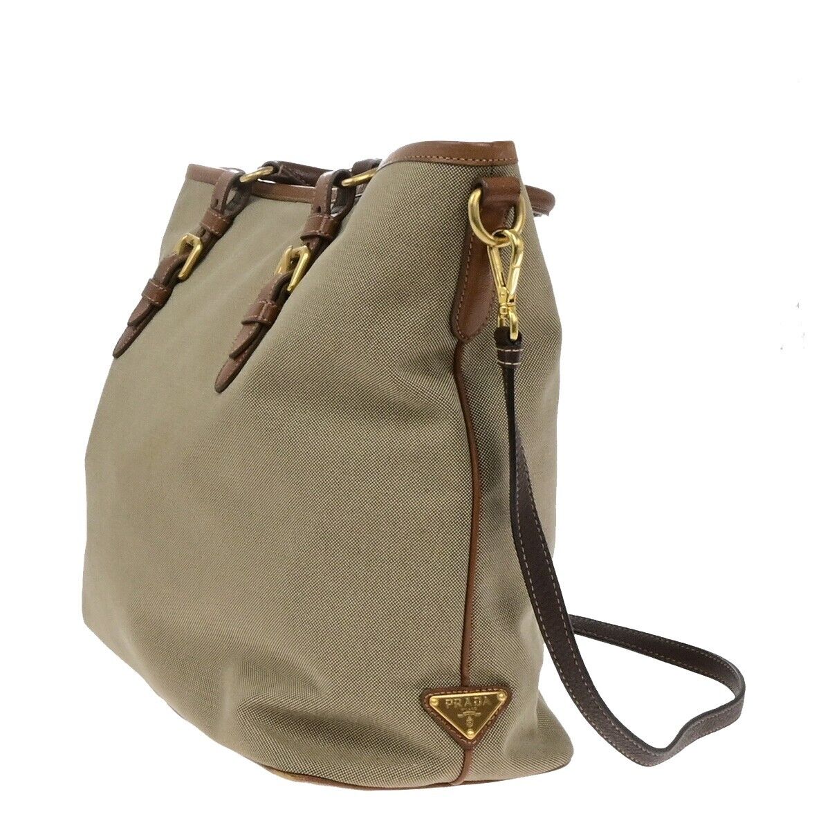 PRADA MILANO Logo Jacquard 2Way Shoulder Hand Bag Canvas Leather Brown 82EE119