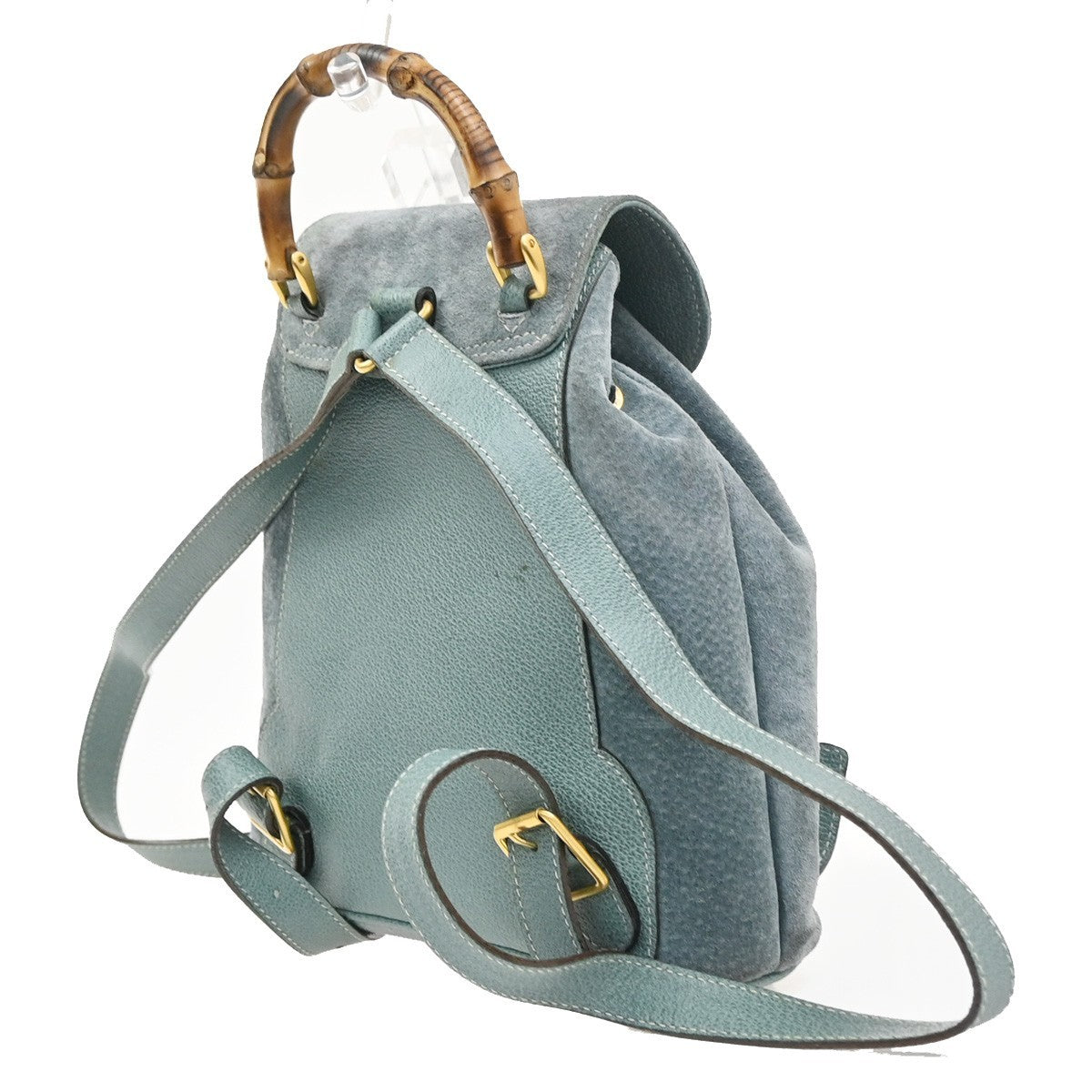 GUCCI Logo Bamboo Handle Mini Backpack Bag Suede Leather Green GHW Italy 36KC838