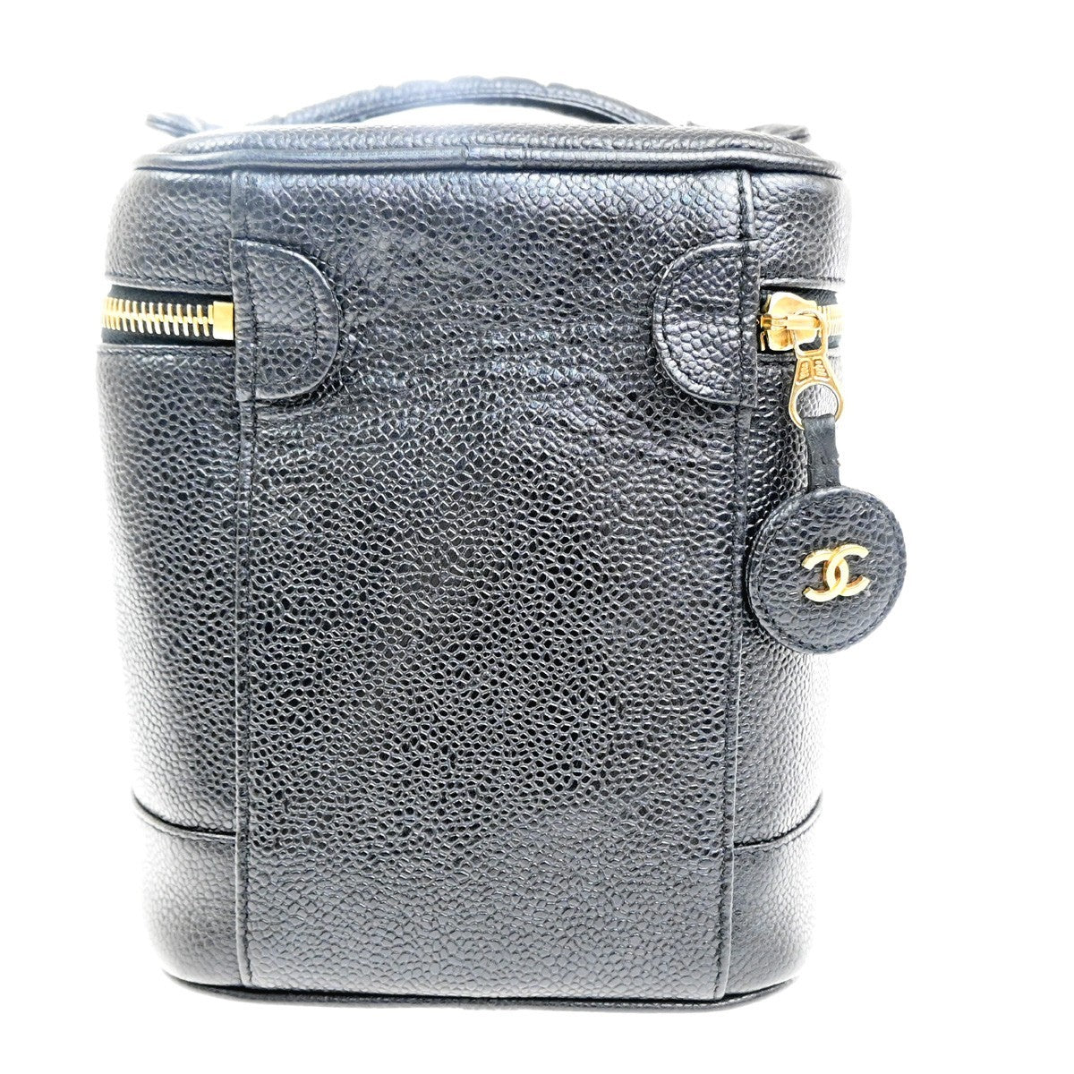 CHANEL CC Logo Vanity Hand Bag Grained Calfskin Leather Black GHW Italy 21RL825