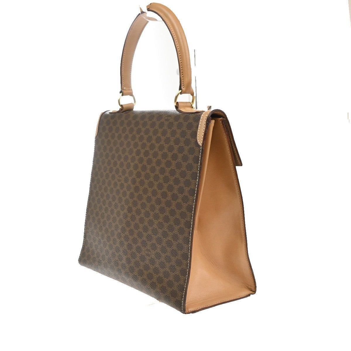 CELINE Logo Macadam Pattern Hand Bag PVC Leather Brown Beige GHW Italy 35MA546