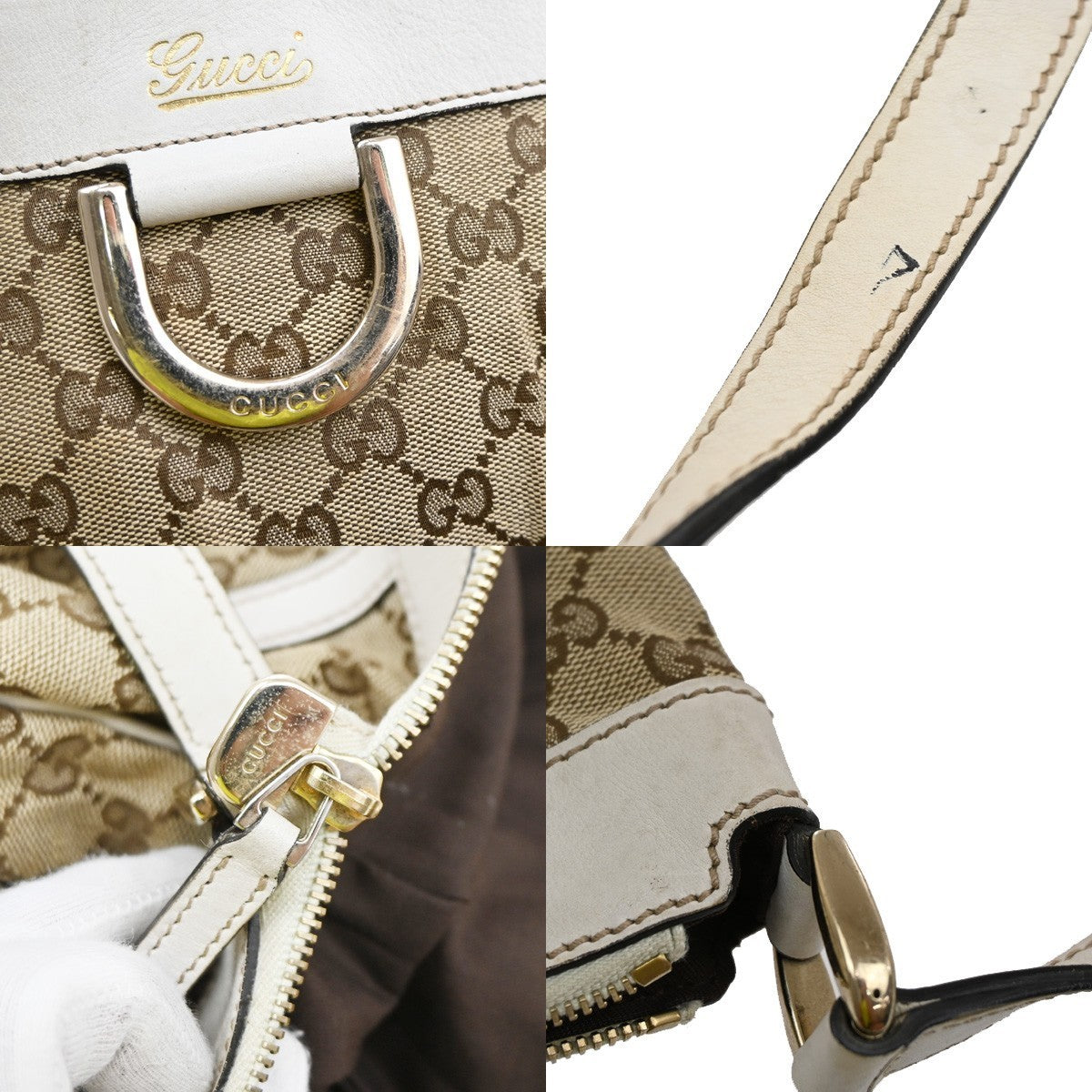 GUCCI Abbey GG Pattern Shoulder Bag Canvas Leather Brown white GHW 88SA096