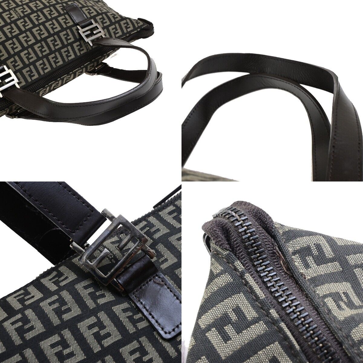 FENDI Logo Zucca Zucchino Pattern Hand Bag Canvas Leather Brown  Italy 34KA540