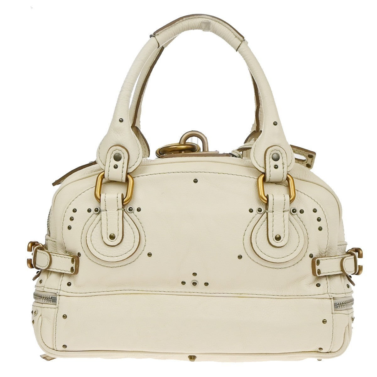 CHLOE Logo Paddington Shoulder Hand Bag Leather Padlock Ivory GHW Italy 25RQ005