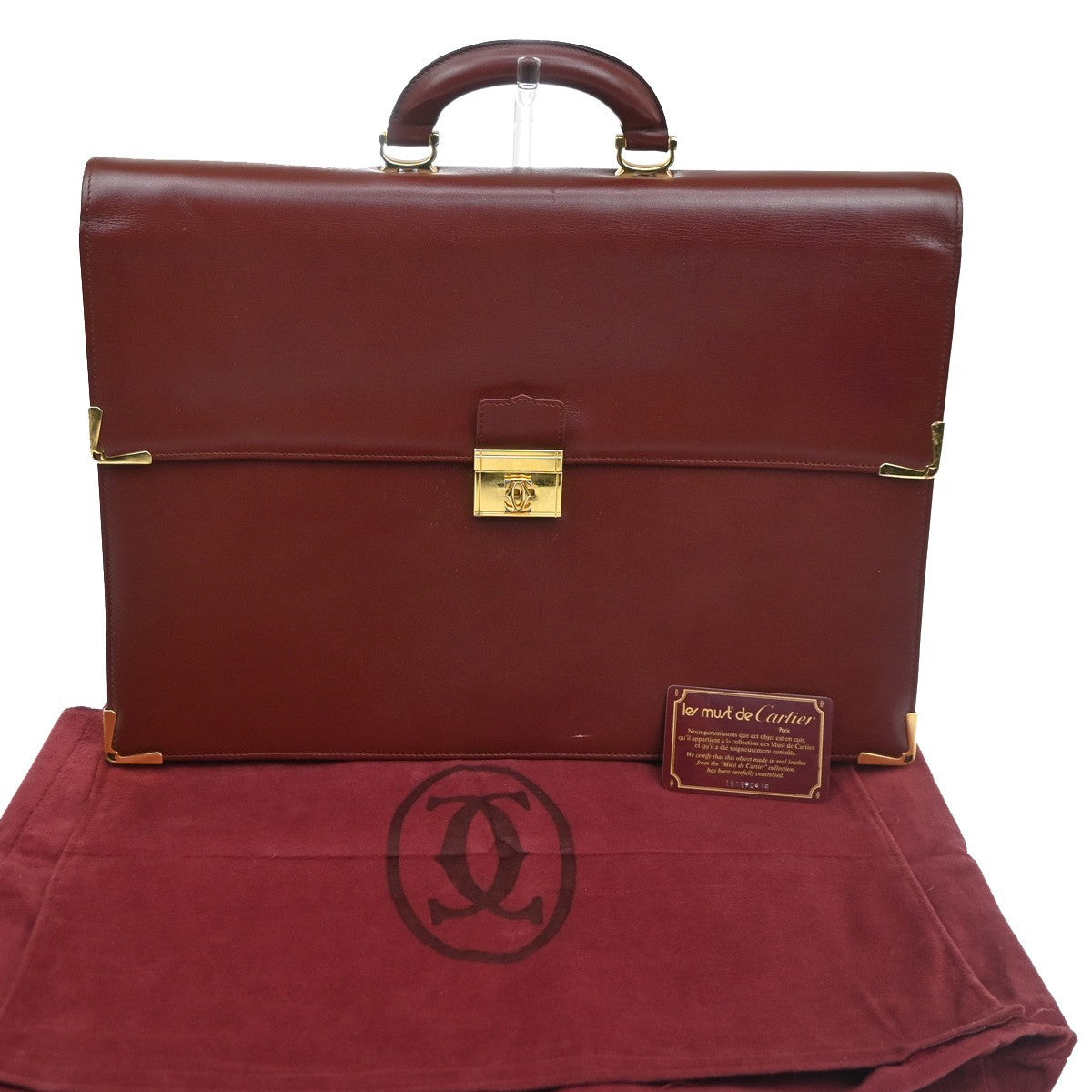 MUST DE CARTIER 2C Business Hand Bag Leather Bordeaux Red GHW Italy 31TA706