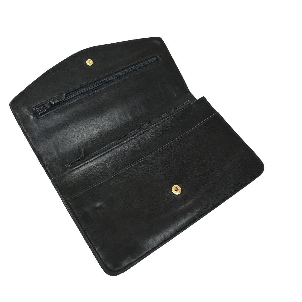 CHANEL CC Logo Long Bifold Wallet Leather Black GHW Vintage 35RF726
