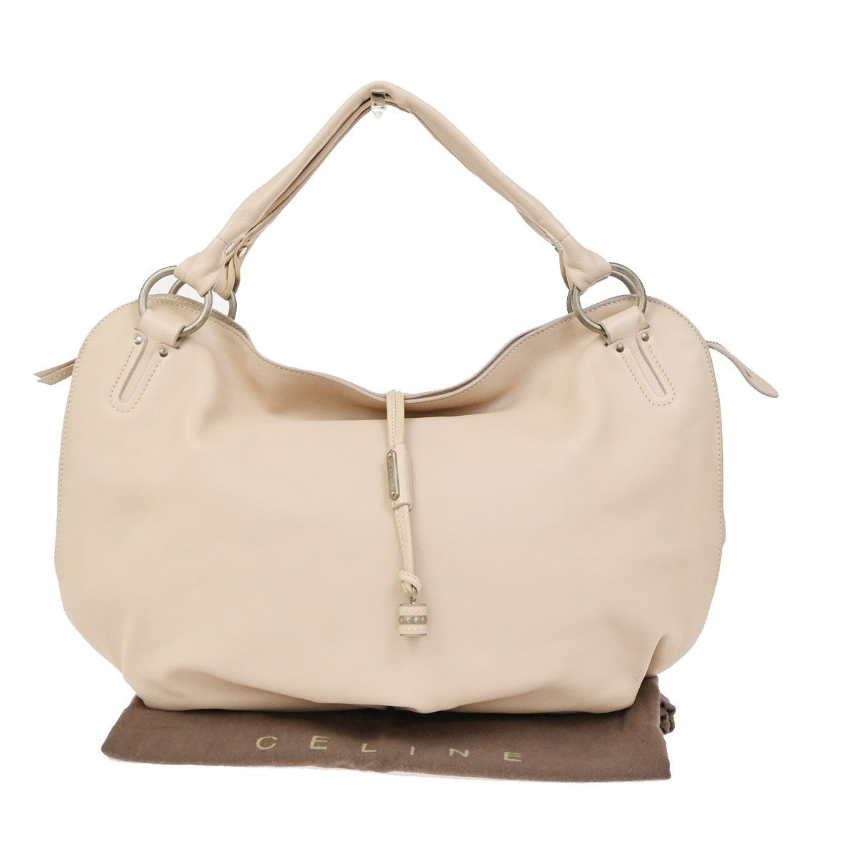 CELINE Logo Bittersweet Shoulder Hand Bag Leather Beige SHW Italy 76YH959