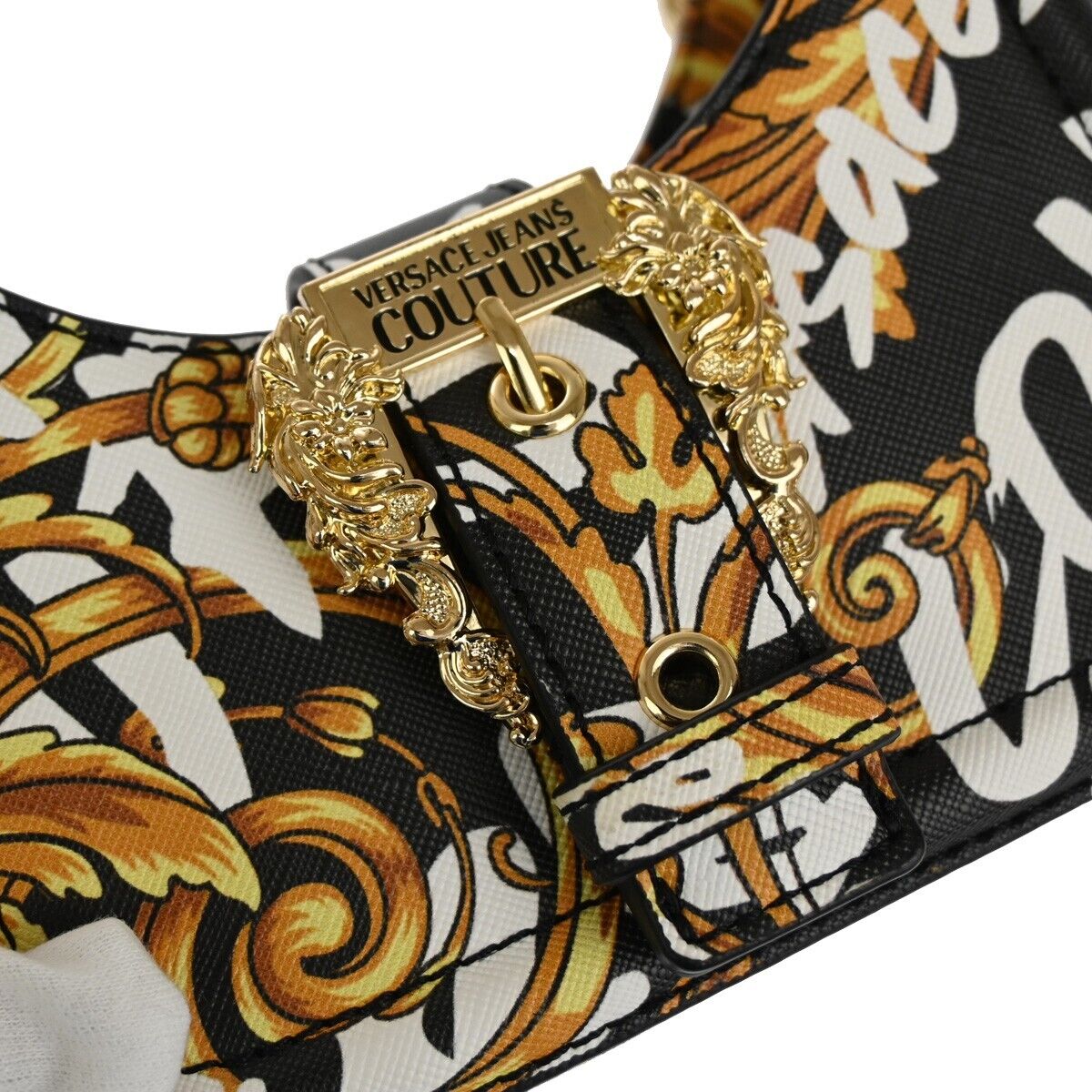 VERSACE GIANNI COUTURE Logo Chain Mini Shoulder Bag PVC Leather Gold 73RJ371