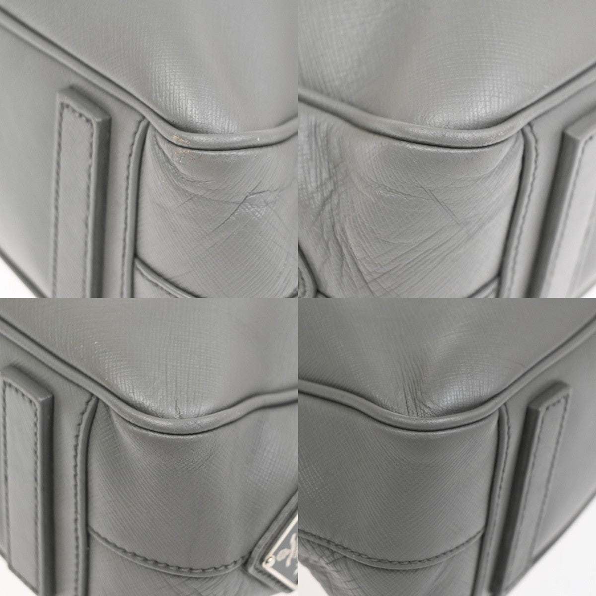 PRADA MILANO Logo Briefcase Hand Bag Saffiano Leather Gray SHW Italy 87CA847
