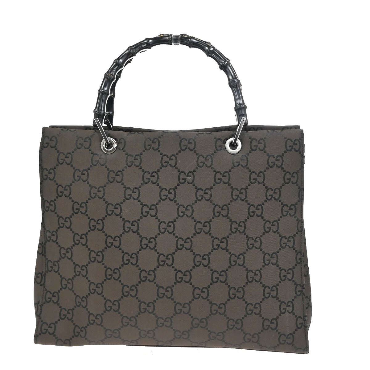 GUCCI Logo Bamboo GG Pattern Hand Bag Nylon Leather Brown SHW Italy 80KC947