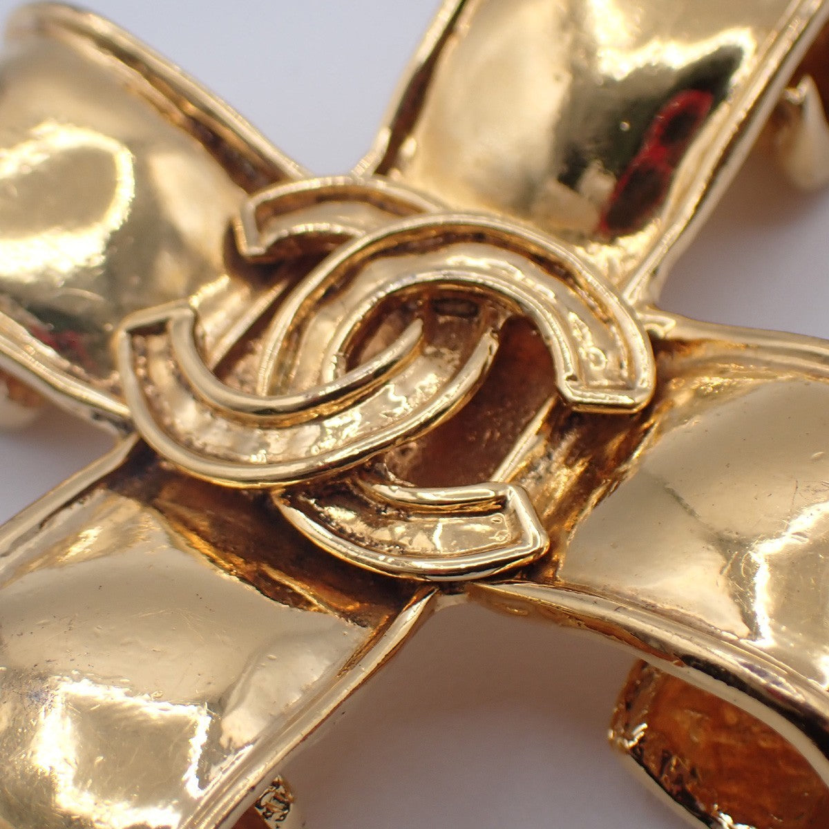 CHANEL CC Logo Cross Chain Long Necklace Pendant 94P Gold France Vintage 53RL935