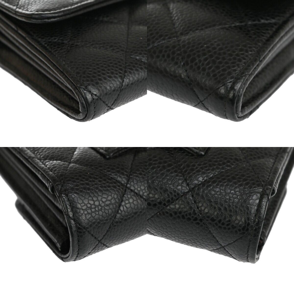 "CHANEL CC Matelasse Long Bifold Wallet Purse Caviar Leather Black SHW 41RJ205