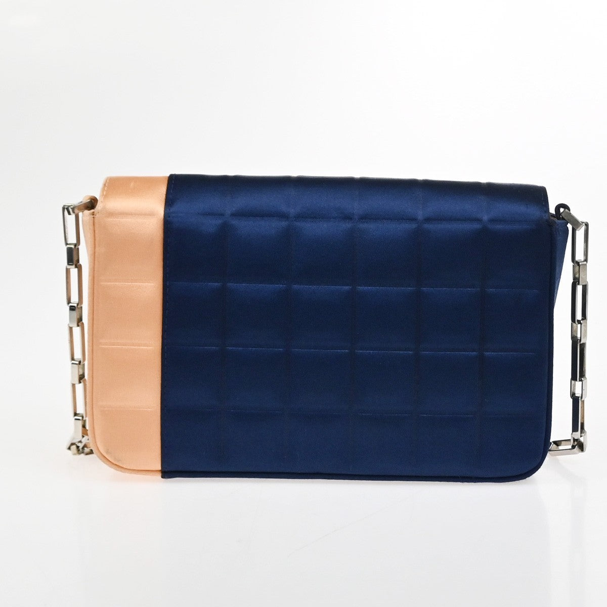 CHANEL Chocolate Bar Chain Shoulder Bag Satin Leather Blue SHW Italy 50RQ027