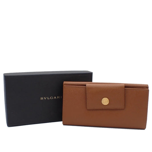 13.Live BVLGARI Logo Trifold Long Wallet Purse Leather Brown GHW Italy 04RL557