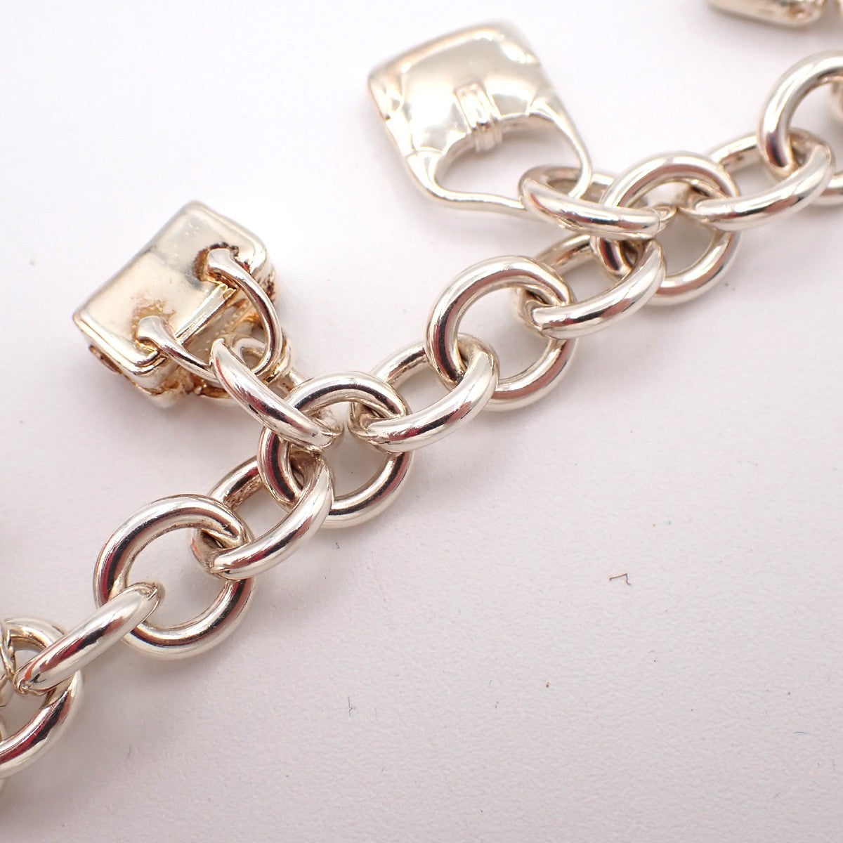 HERMES Logo Amulet 5 Charm Chain Bracelet Bangle Silver 925 France 649LC634